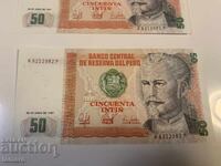 Lot de 5 bancnote Peru din 1987, stare UNC