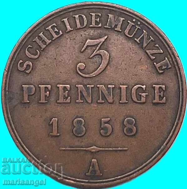 Livrarea 3 pfennig 1858 Schaumburg-Lippe Germania cupru