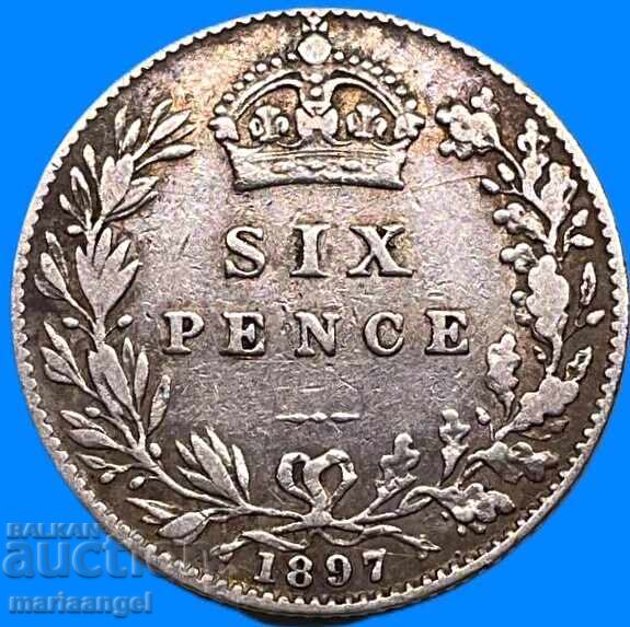 Marea Britanie 6 pence 1897 Victoria argint - 6
