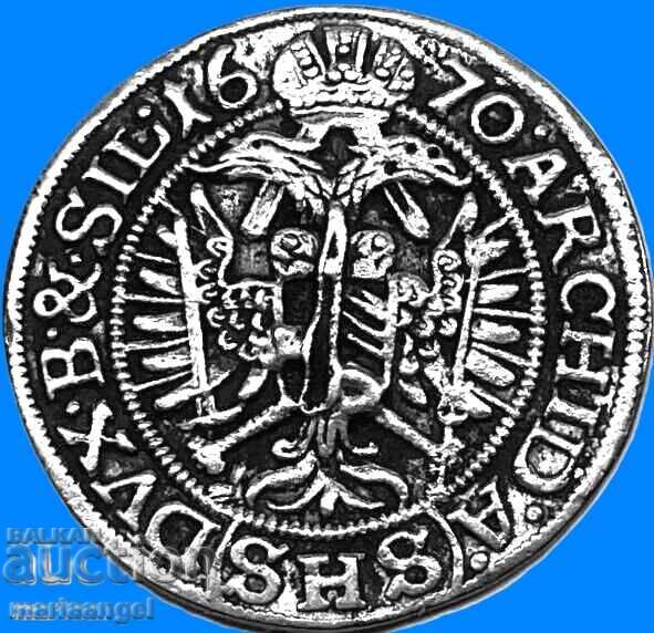 Livrarea 3 crucișoare 1670 Austria Breslau SHS Leopold I argint
