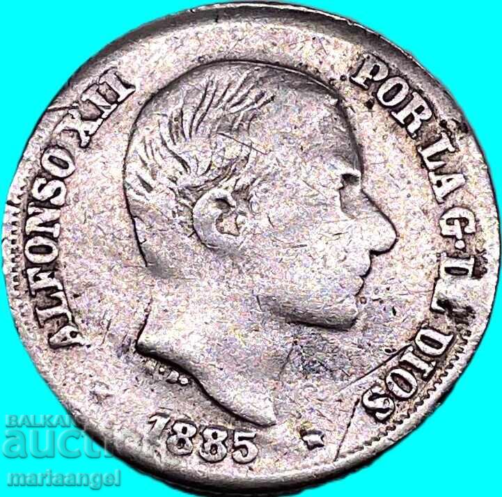 Spania 10 centimos 1885 Alfonso XII argint - 7