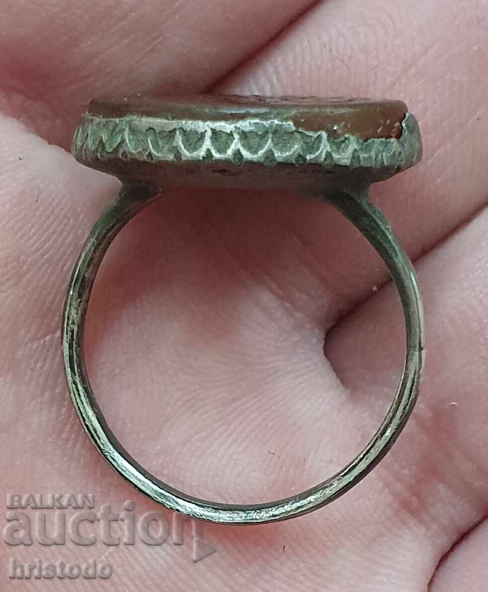 Auction  Old Turkish, Ottoman silver ring with gem 3