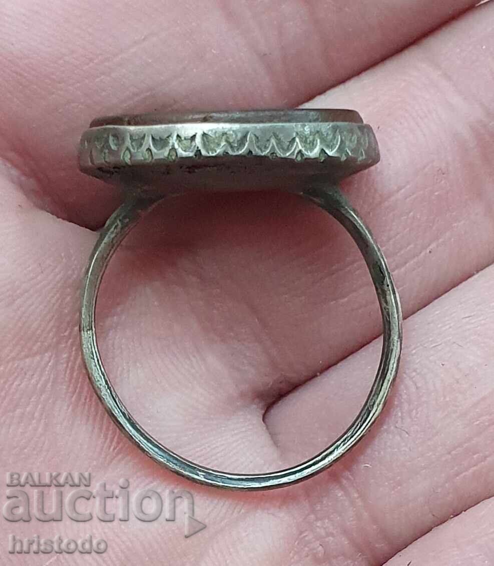 Old Turkish, Ottoman silver ring with gem 3 - 5