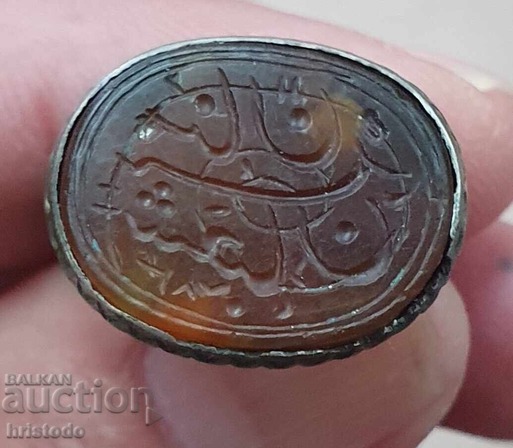 Old Turkish, Ottoman silver ring with gem 3