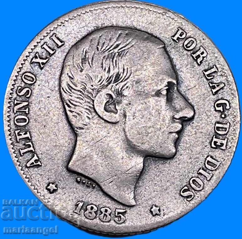 Spain 20 centimos 1885 Alfonso XII 5.12g silver - rare
