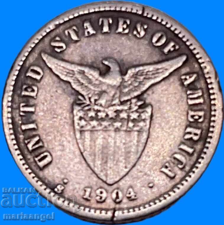 Filipine SUA 10 centavos 1904 2.72g foarte rară argint - 6