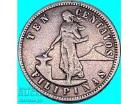 Philippines USA 10 centavos 1904 2.72g very rare silver