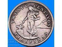 Filipine SUA 20 centavos 1903 5.38g foarte rară argint