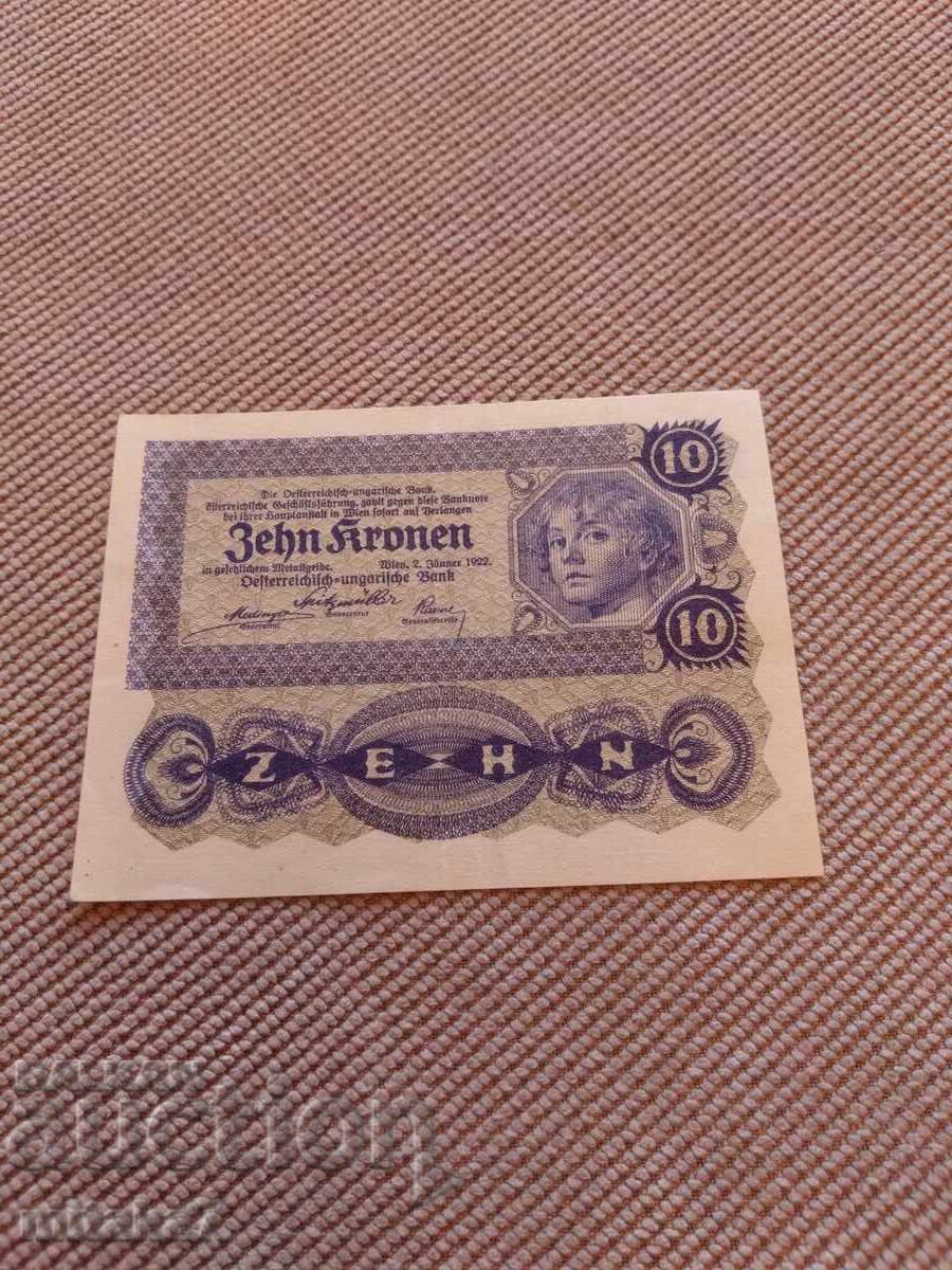 10 coroane 1922, Austria