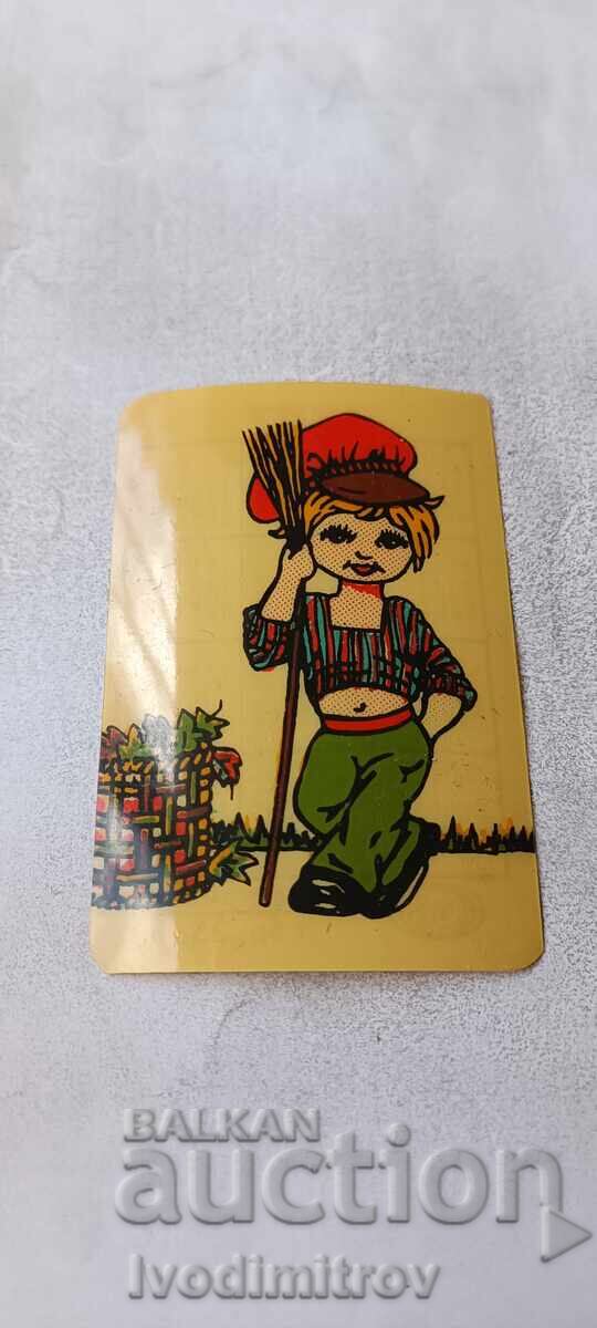 Calendar Girl holding a broom 1987