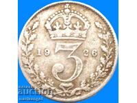 3 Pence 1926 Marea Britanie argint Patină