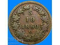 5/10 Kreuzer 1860 V -Veneția Austria pentru Italia - destul de rar