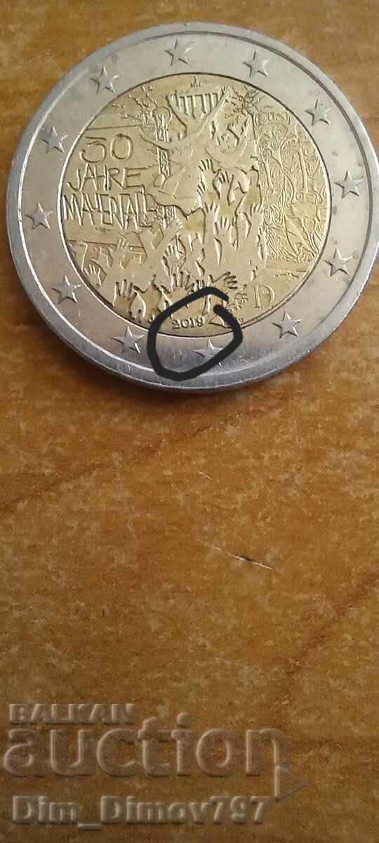 Monedă de 2 euro cu eroare 2019, cifra unu este cifră romană!