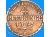 4 пфенига 1865 Прусия Германия Голяма мед - рядка