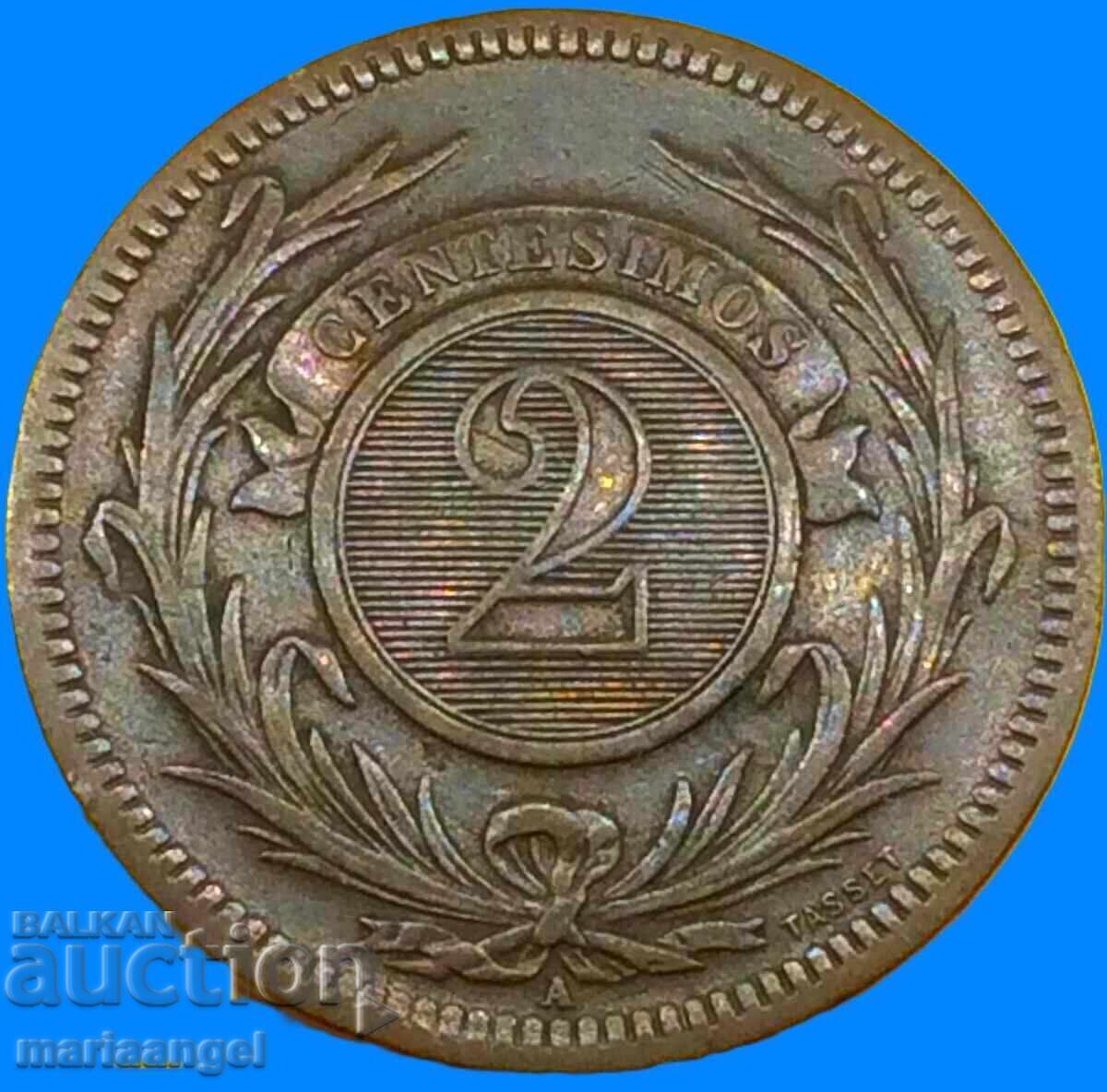 Licitație 2 centesimos 1869 Uruguay monetărie Paris