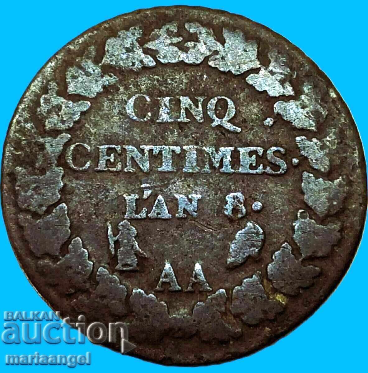 Παράδοση Γαλλία 5 centimes 1799 LAN 8 Γαλλία Προξενείο Ναπολέοντα
