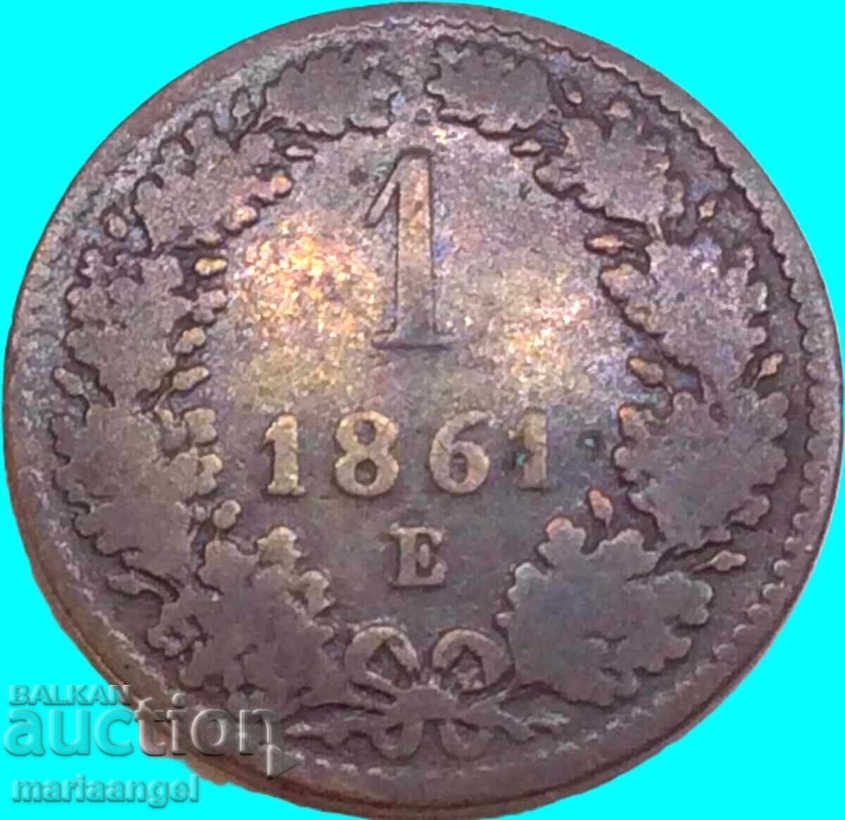 Licitație Ungaria 1 Kreuzer 1861 E -Carlsburg Transilvania RARE