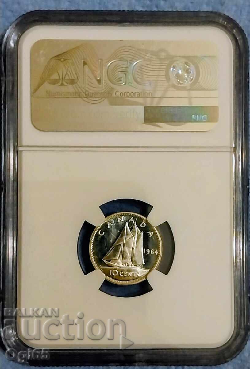 Monedă de argint gradată din Canada 10 Cenți 1964 cu preț € 100.00 | 195.58 BGN