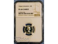 Graded Silver Coin from Canada 10 Cents 1964