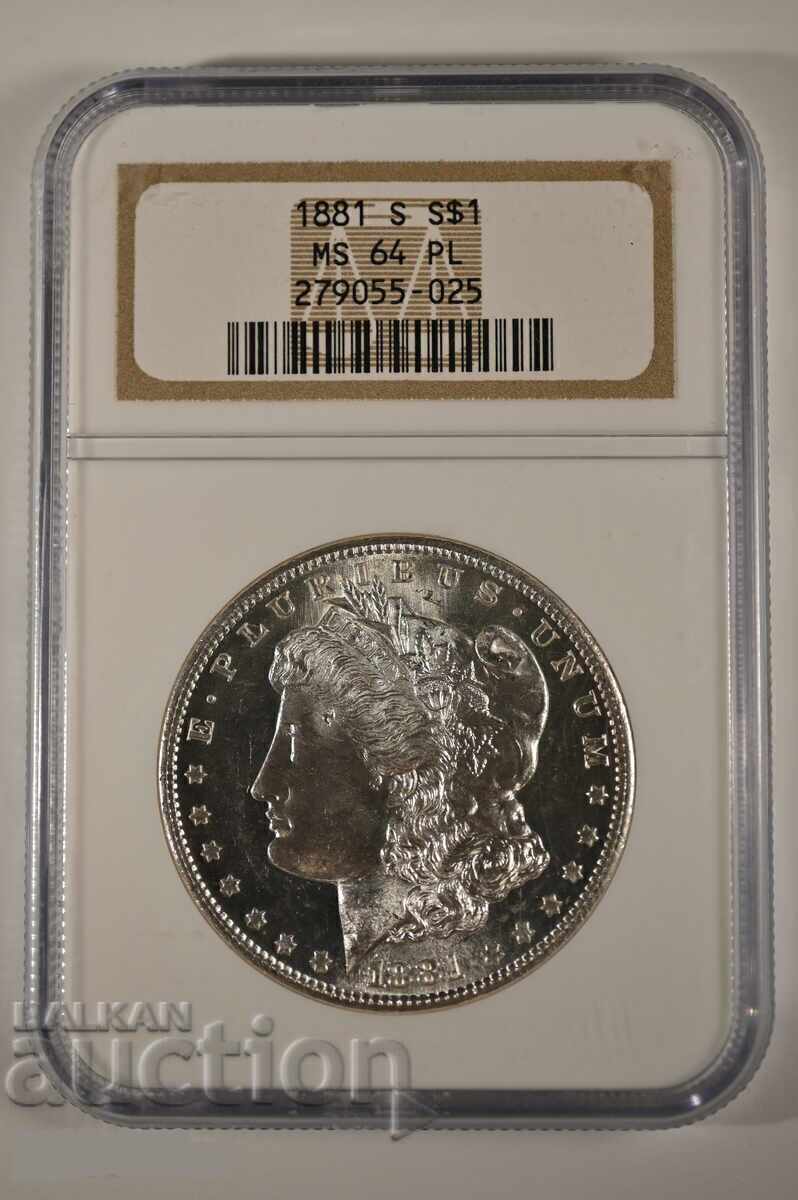 SUA 1 Dolar Morgan 1881 MS64PL NGC SUA 1 Dolar Morgan 1881 MS64PL NGC
