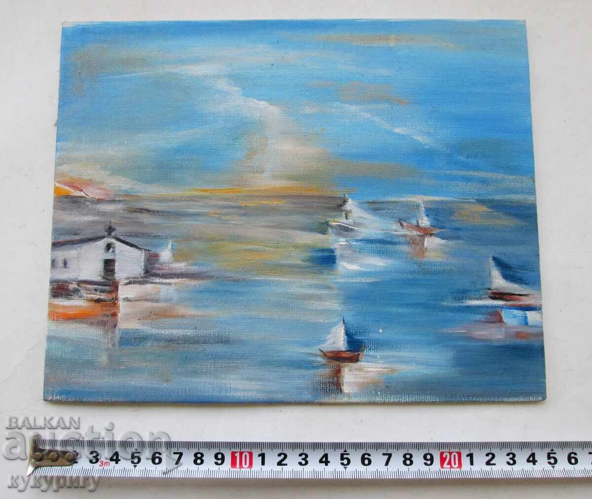 Картина рисунка морски пейзаж лодки масло в/у платно - 6