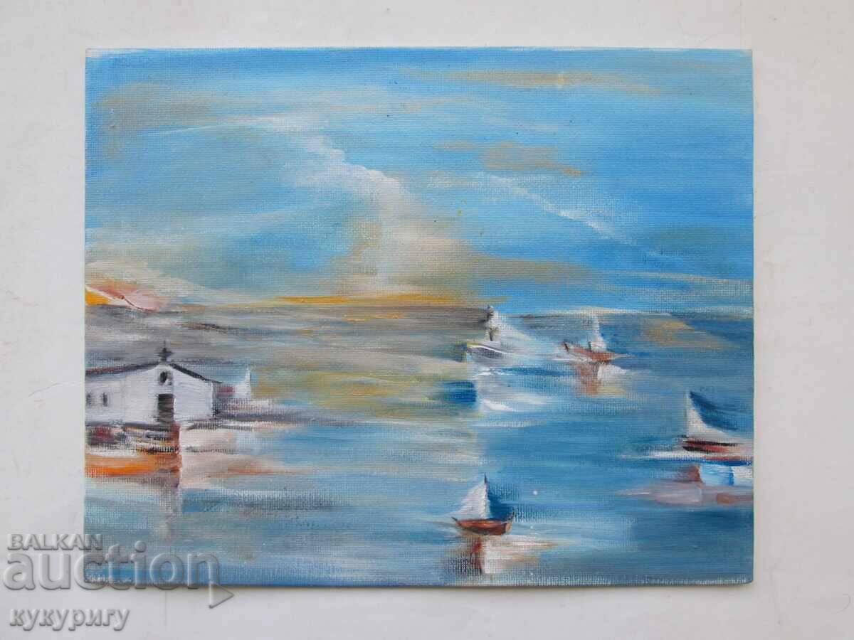 Картина рисунка морски пейзаж лодки масло в/у платно