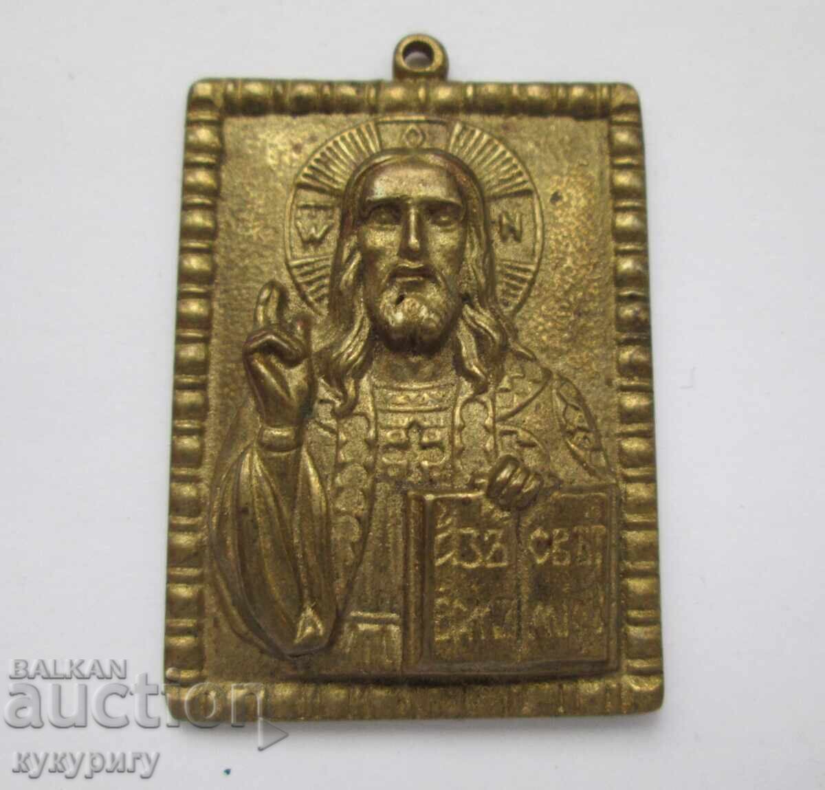 Mică iconiță din bronz cu Iisus Hristos
