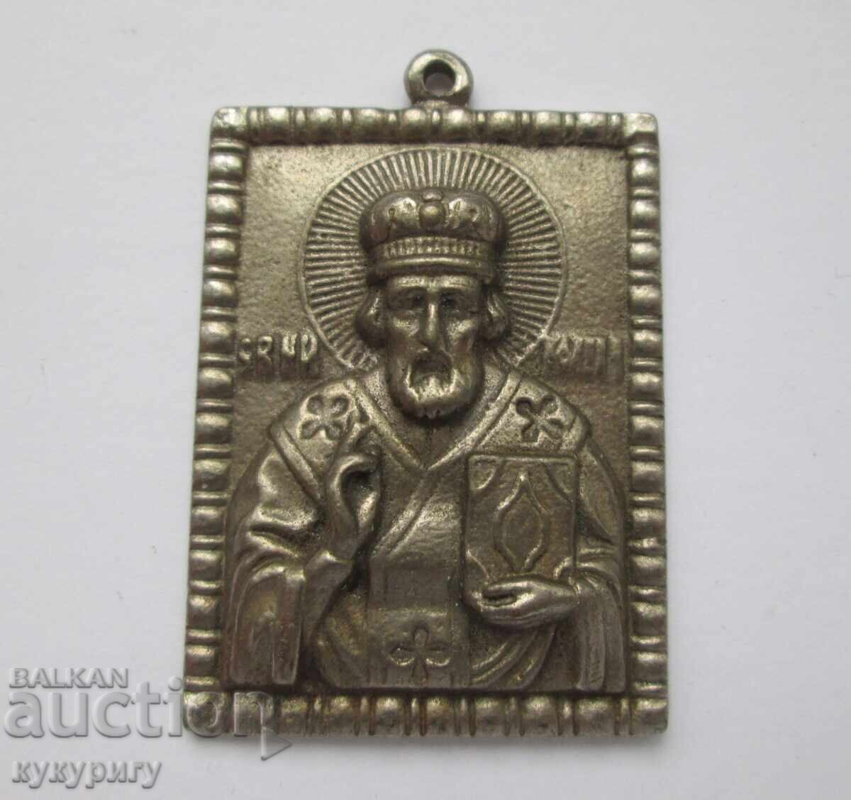 Mică icoană din bronz cu Sfântul Nicolae Făcătorul de Minuni