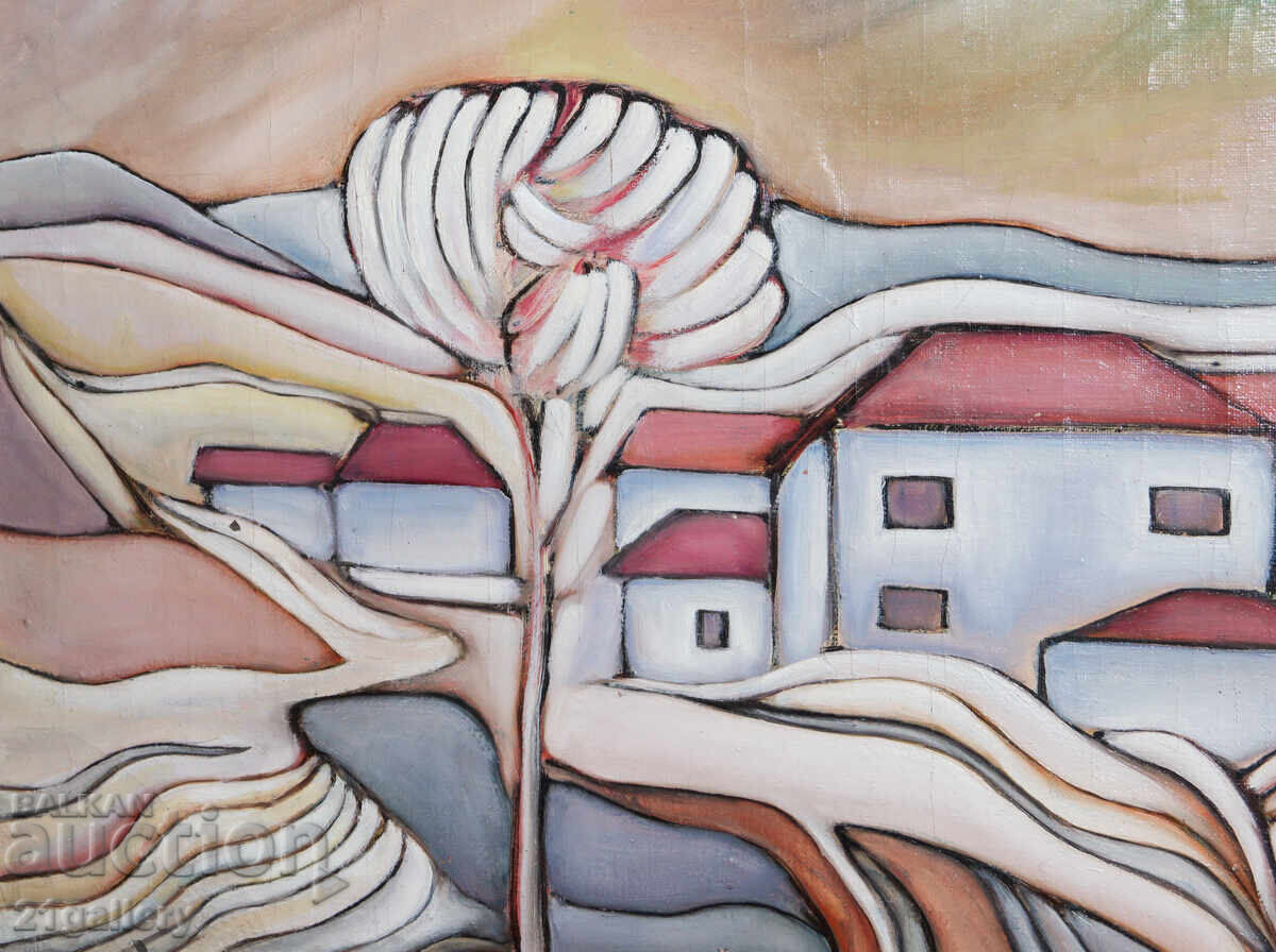 Ελαιογραφία τοπίο με σπίτια - 5