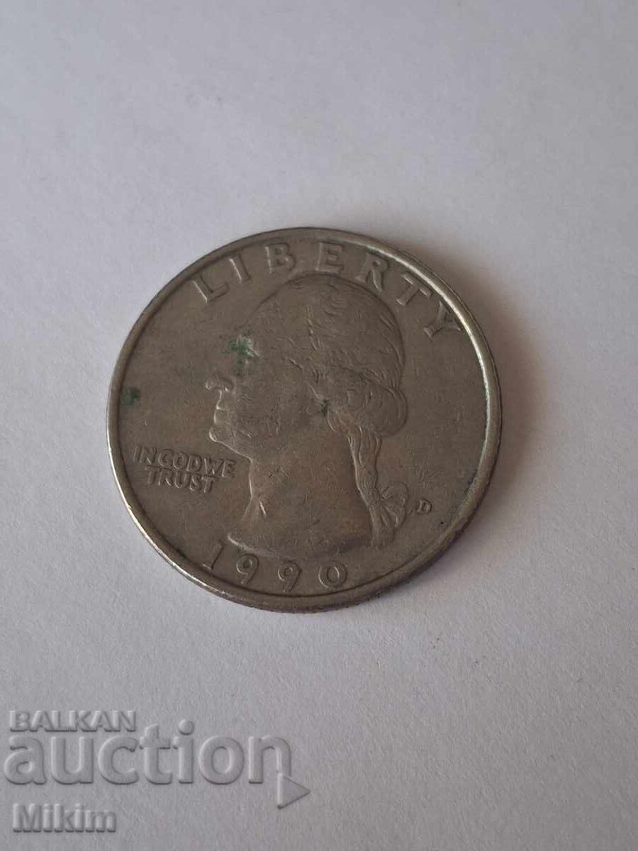 Monedă un sfert de dolar 1990 SUA cu preț € 0.11 | 0.22 BGN