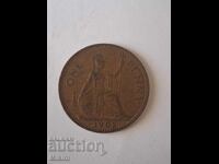 Монета 1 пени 1962г. Великобритания