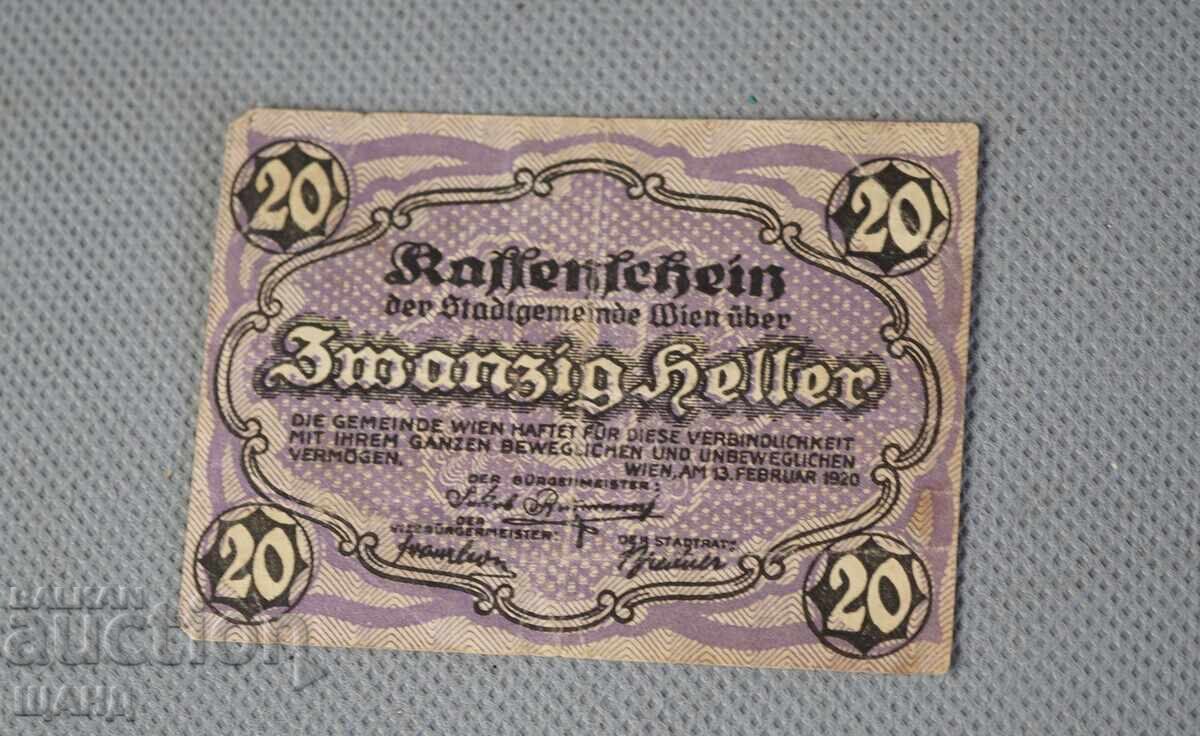 Τραπεζογραμμάτιο 1920 - Αυστρία - 20 heller Τραπεζογραμμάτιο 1920 - Αυστρία - 20 heller