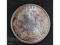 Рядка Сребърна монета от Германия 1/2 Марки 1913 година.