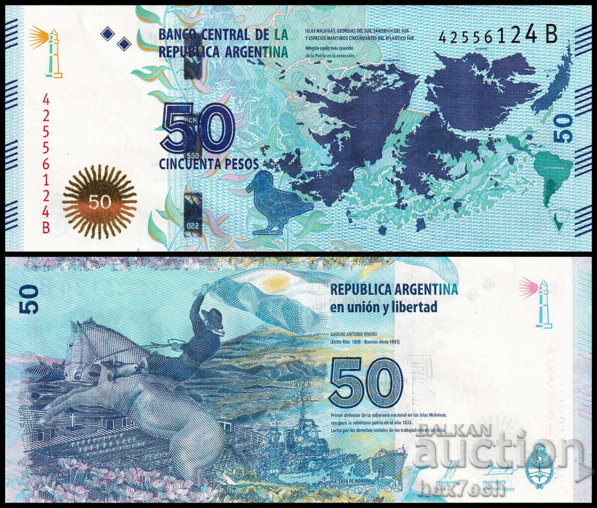 ❤️ ⭐ Argentina 2015 50 pesos comemorativă UNC nouă ⭐ ❤️