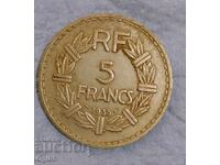 Monedă veche din Franța 5 Franci 1935