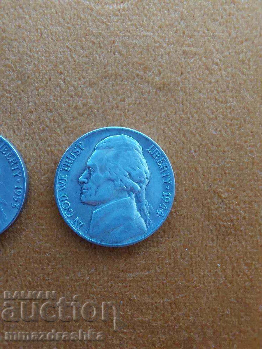 2x5 σεντς ΗΠΑ 1944 και 1953 με τιμή € 0.01 | 0.02 BGN