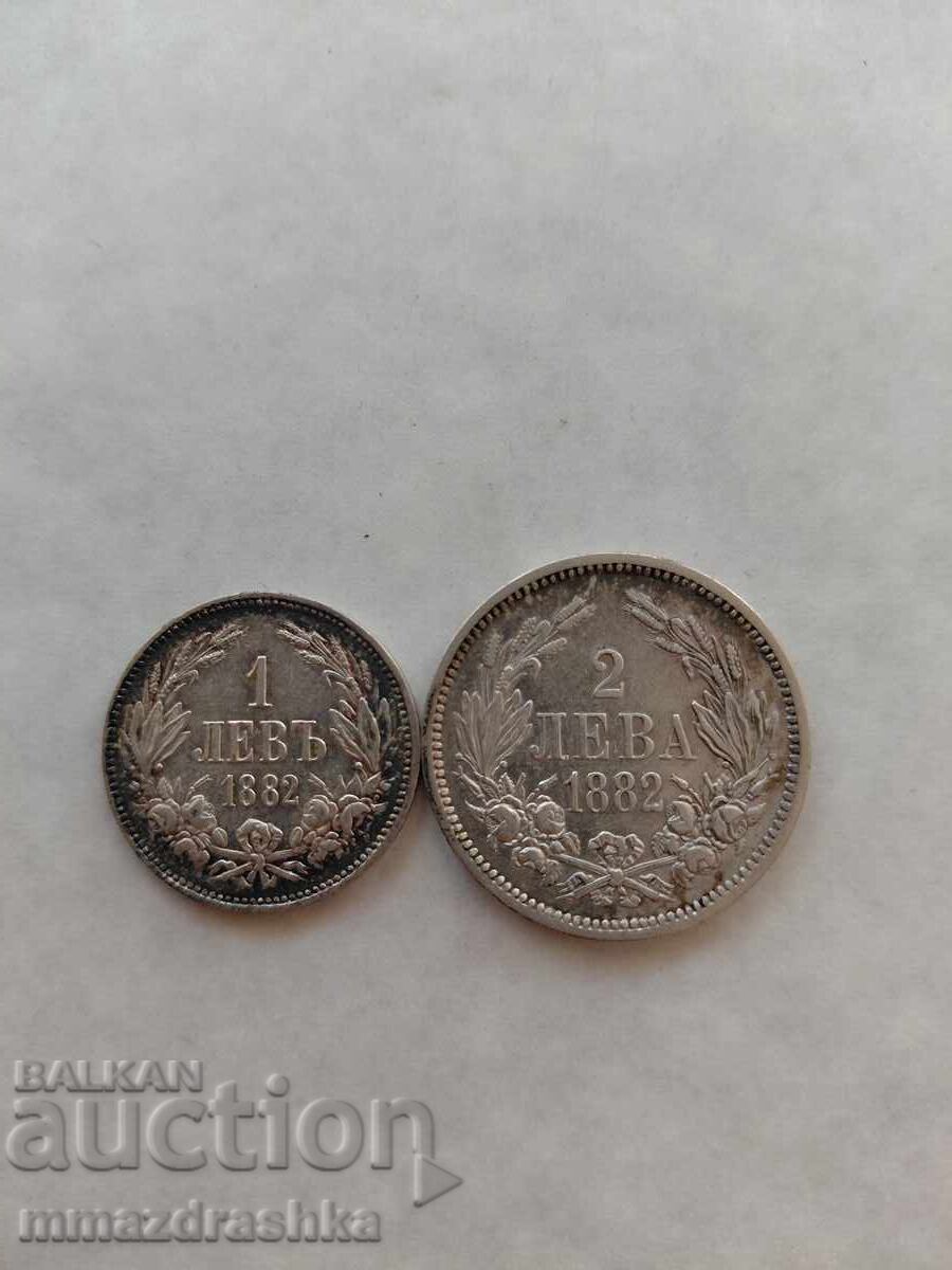 Monede de argint de 1 și 2 leva din 1882