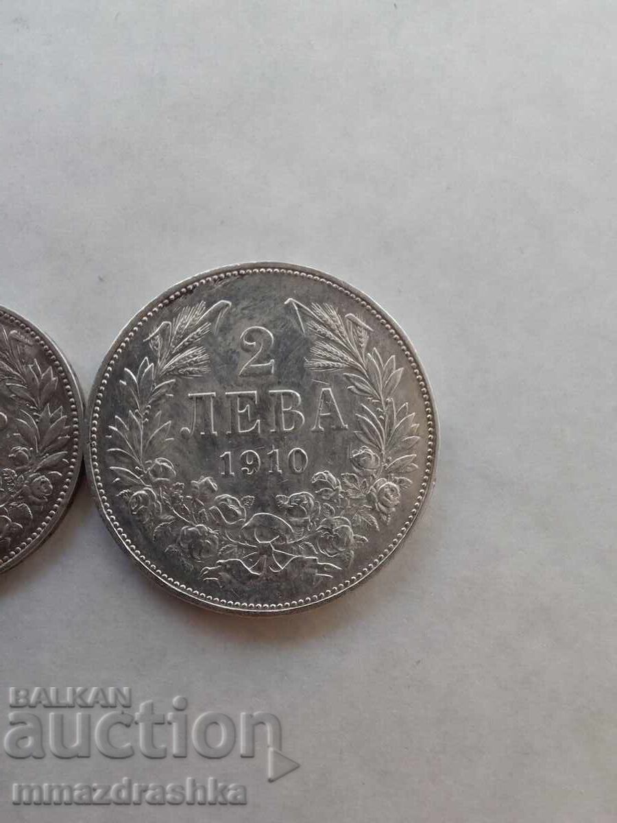 Сребърни 1 и 2 лева 1910-та година с цена € 76.00 | 148.64 лв.