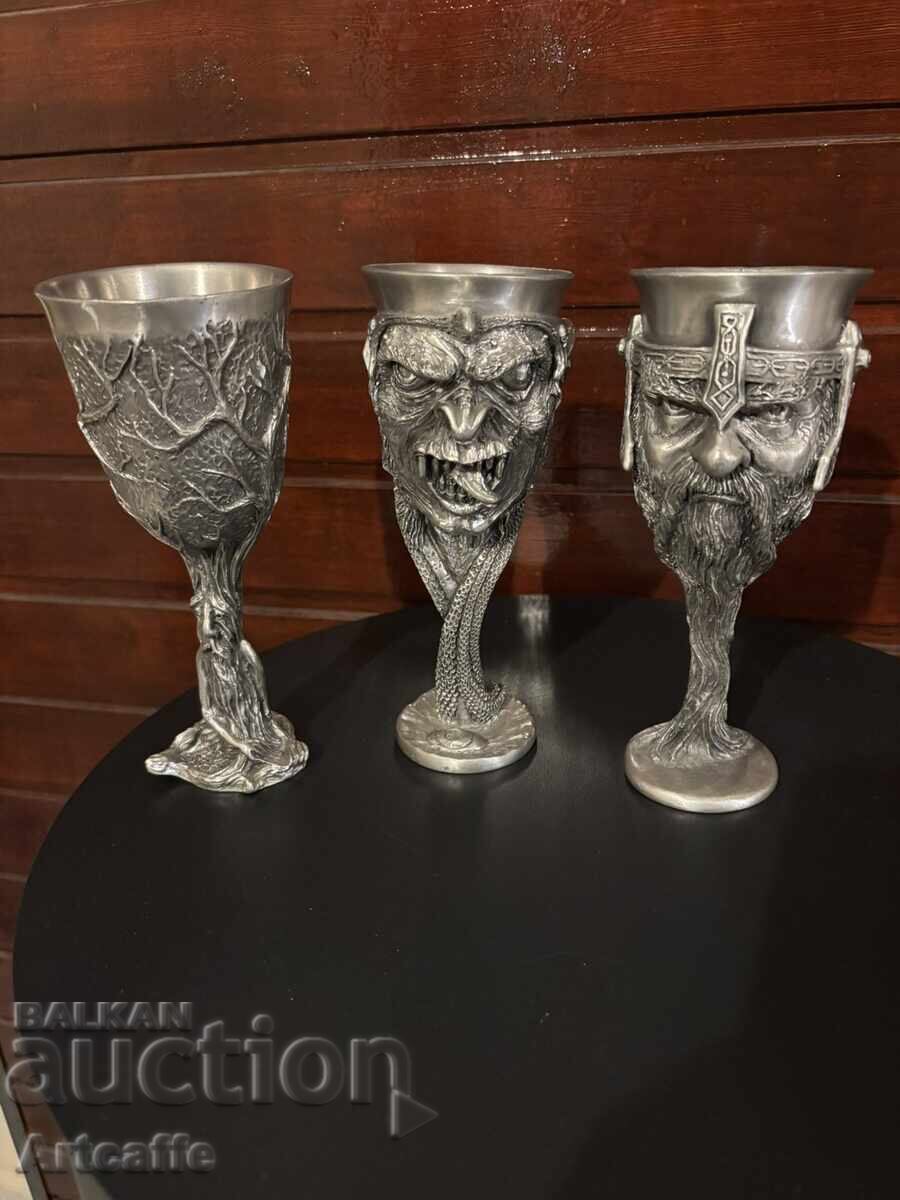 Lord of the Rings - three massive metal wine goblets