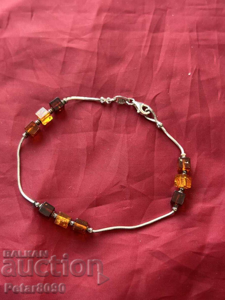 Women's silver bracelet with amber 19.5cm