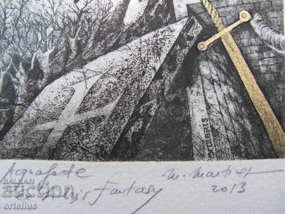 Delivery of 2) Marius Martinescu signed etching engraving graphics ex-libris