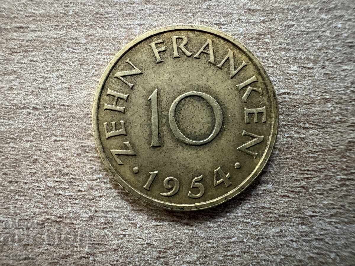 Saarland - 10 franci (1954)