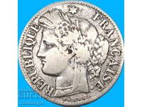 Franța 2 franci 1873 proba 835 9.8g Ceres argint