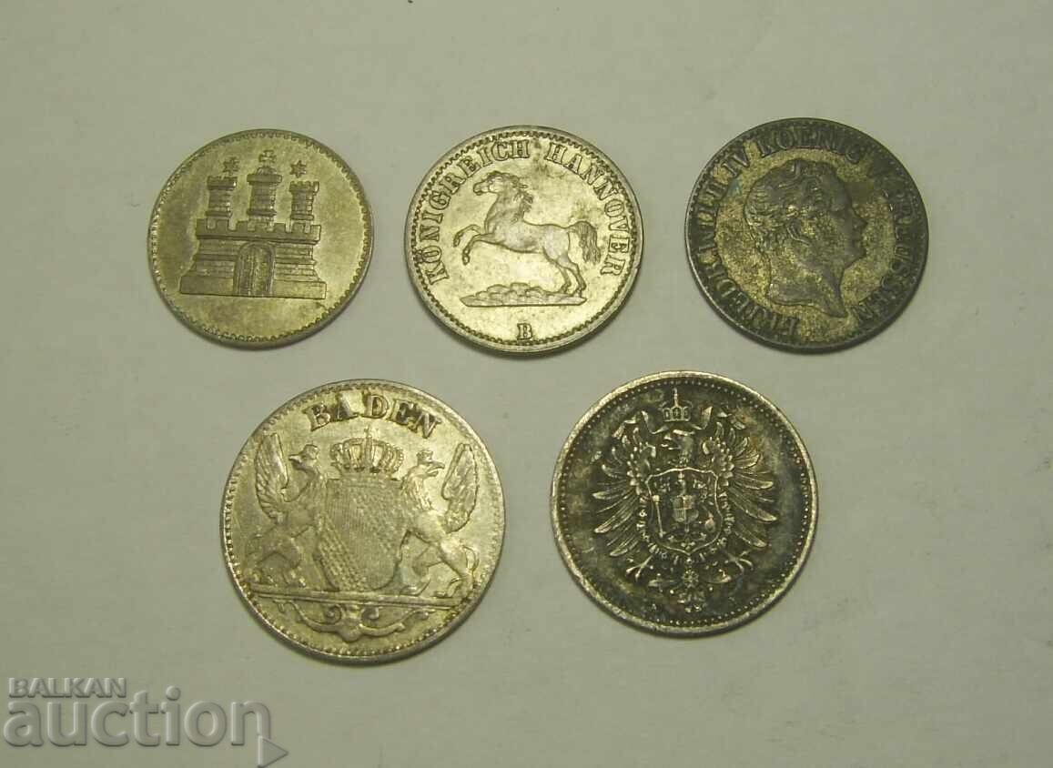 Licitație PREȚ BUN! Germania lot 5 monede vechi de argint