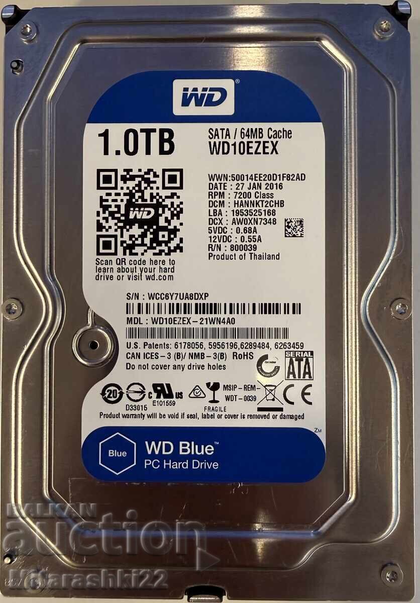 3.5" HARD DRIVE WESTERN DIGITAL 1TB SATA, WD BLUE