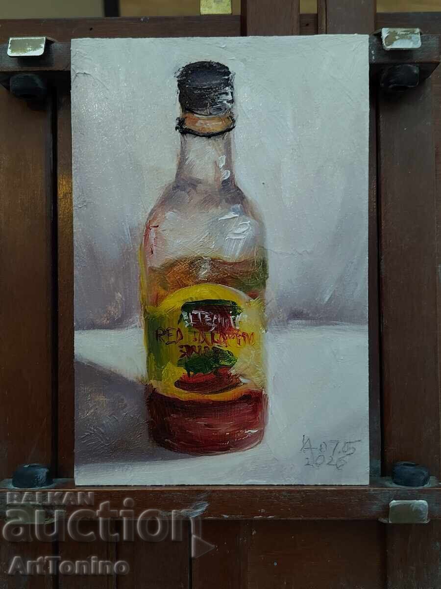 Pictură în ulei - Natură moartă - Sticluță cu sos iute - Anton Yordanov cu preț € 40.00 | 78.23 BGN Pictură în ulei - Natură moartă - Sticluță cu sos iute - Anton Yordanov cu preț € 40.00 | 78.23 BGN