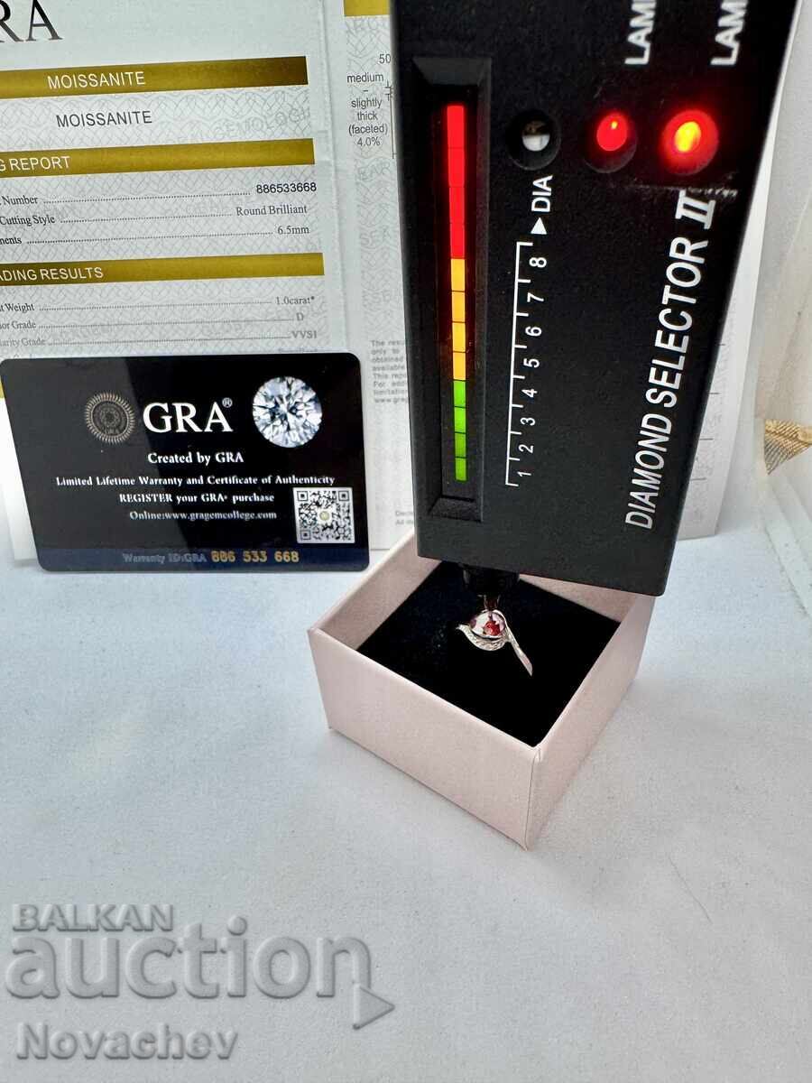 Silver ring with moissanite (Diamond) 1 carat - 7