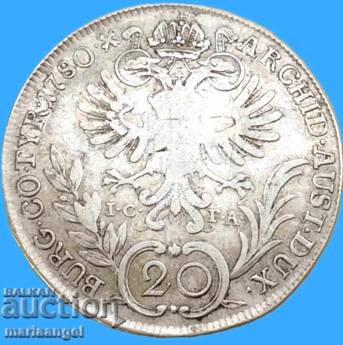 Livrarea Polonia 20 creițari 1780 Austria pentru Polonia I.C.F.A Galiția RAR