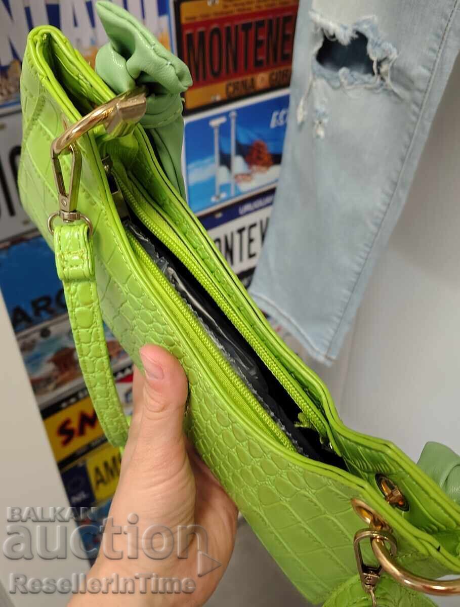 Licitație Geantă de damă nouă, verde, cu mâner lung și scurt