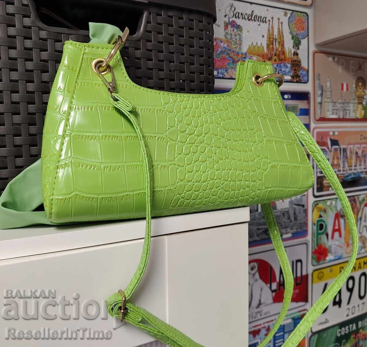 Geantă de damă nouă, verde, cu mâner lung și scurt